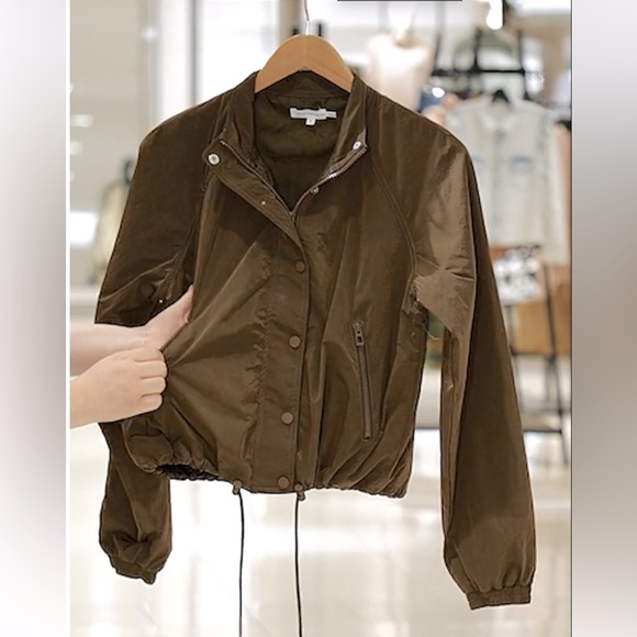 GOOD AMERICAN ESSENTIAL TRACK JACKET ADJUSTABLE POCKETS SIZE SMALL BROWN TAN NWT - Picture 13 of 14